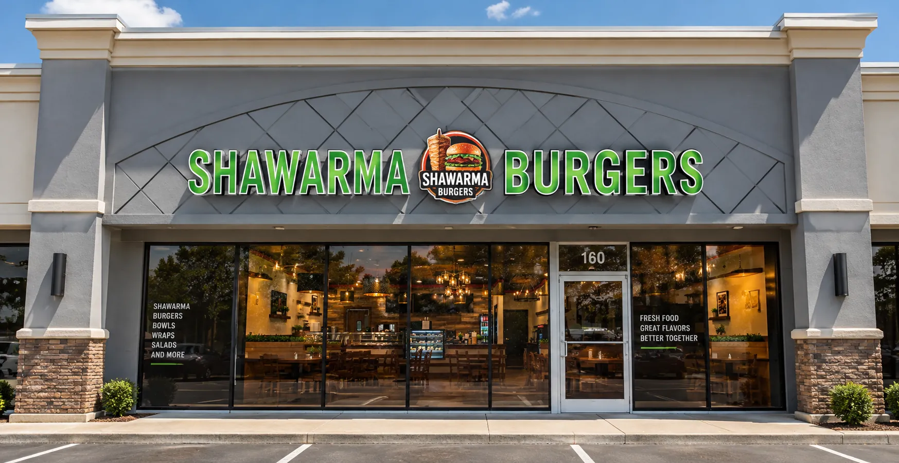 The Shawarma Burgers storefront, unit 160